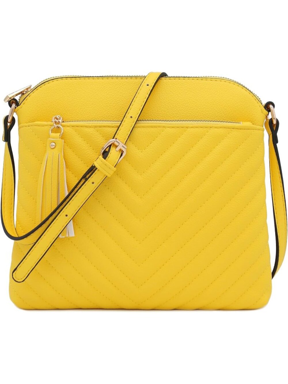 Women's Yellow Chevron Quilted Medium Tassel Accent Shoulder Crossbody Bag